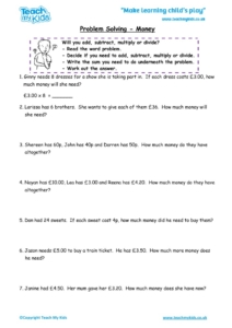 Worksheets for kids - Problem-solving-money